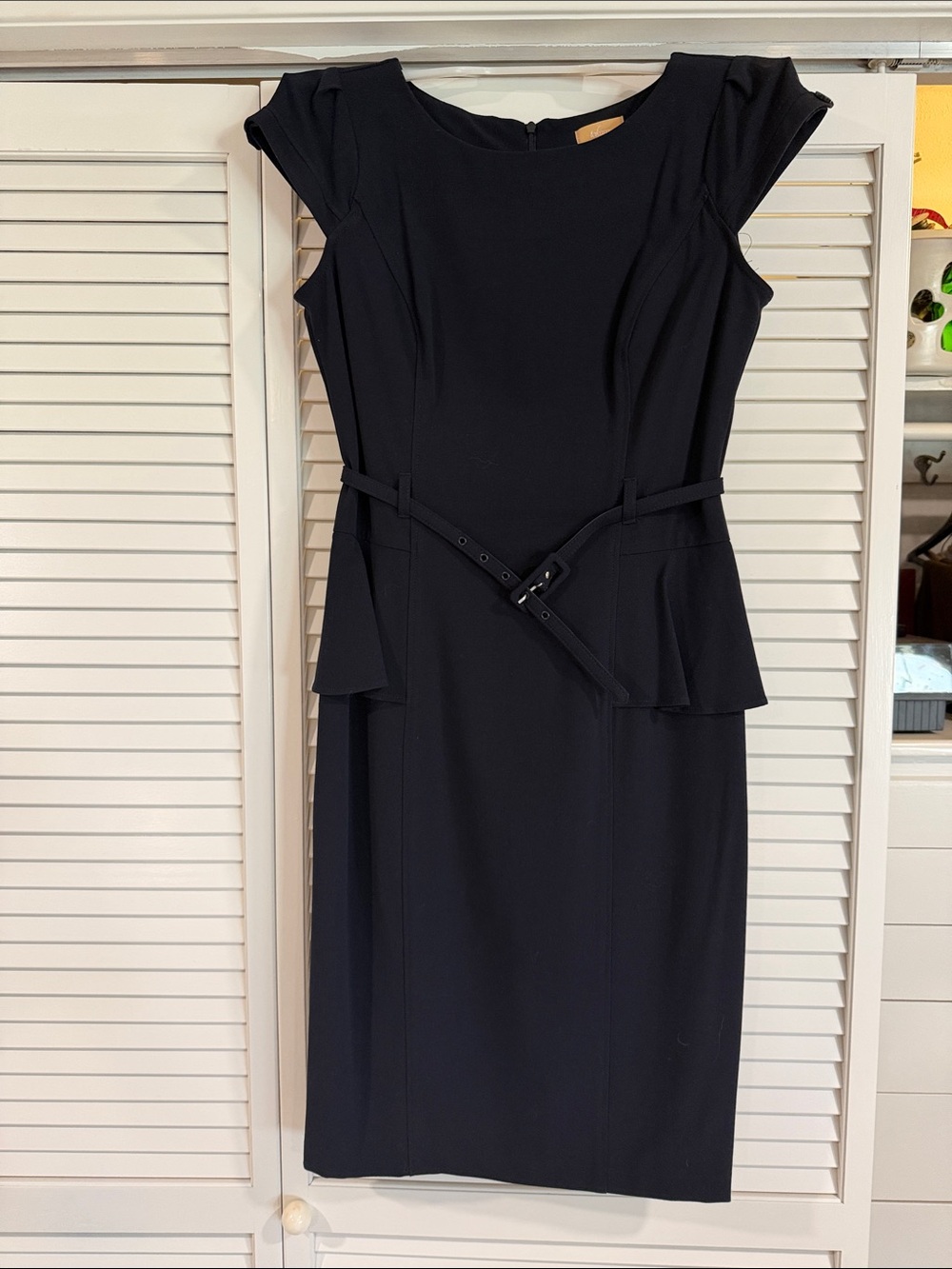 Takara Black Peplum Belted Midi Dress